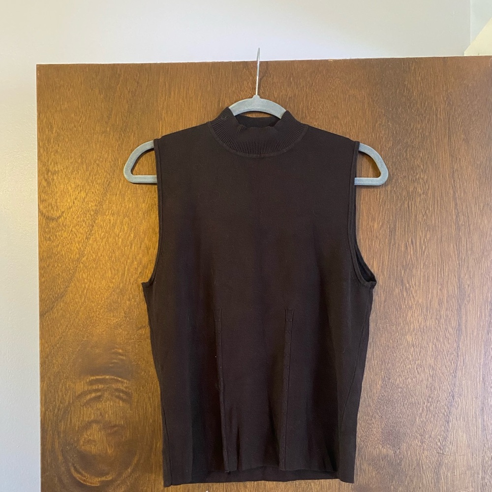 Vintage Focus 2000 Sleeveless Dark Brown Knitted Mock Neck Tank Top size XL